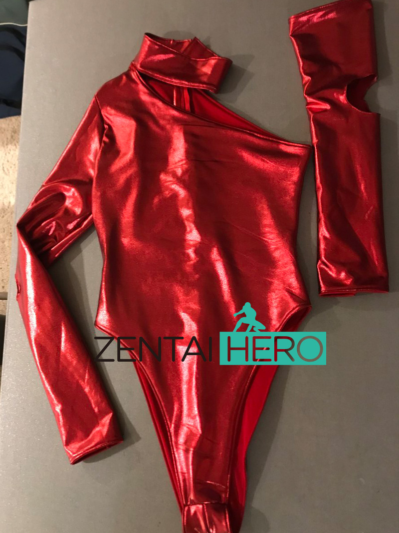 Sexy Girl Zoya Comp Scaled Red Shiny Metallic Cosplay Suit