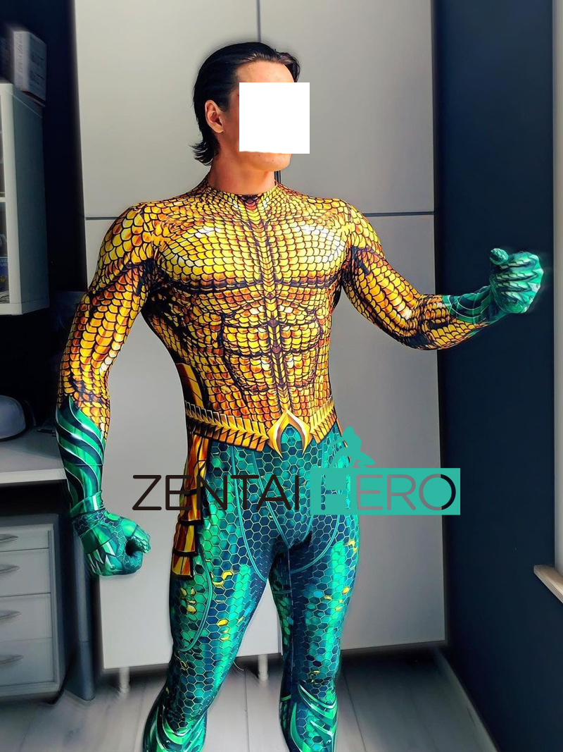 Sexy Gay Suit Printed Aquaman Superhero Cosplay Catsuit