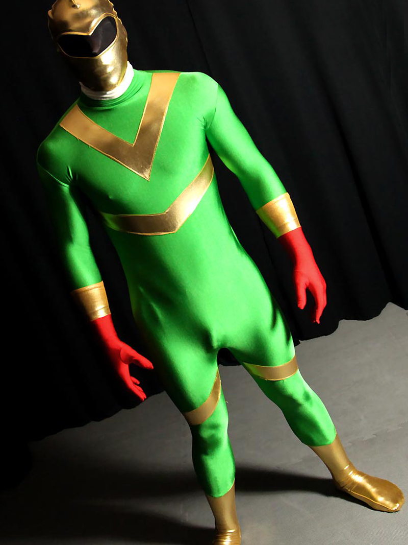 Sexy Green/Gold Superhero Cosplay Costume with Hood