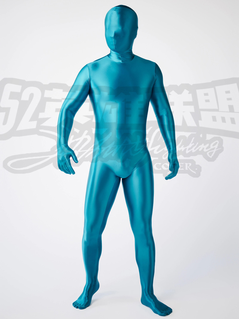 Sexy Shiny Satin Spandex Zentai Suit Peacock Blue Cosplay