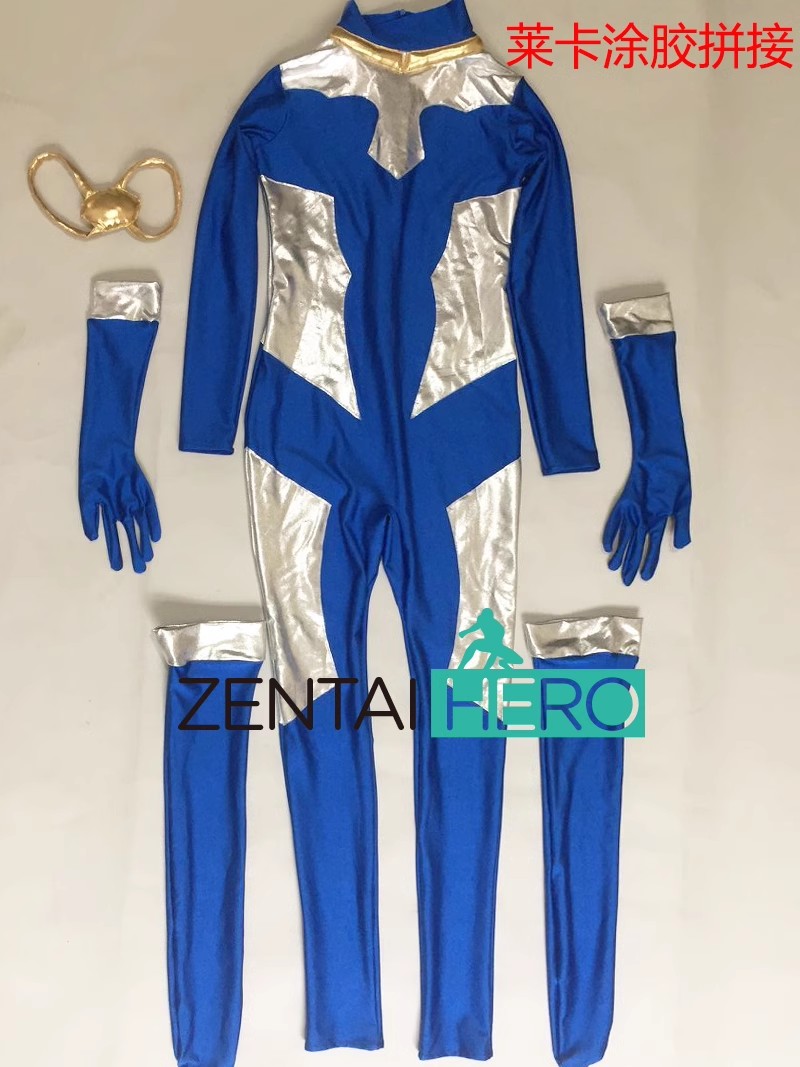Sexy Heroine Blue Spandex Cangyue Superhero Cosplay Suit