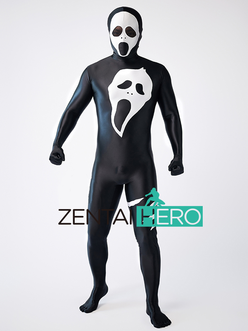 Halloween Cosplay Skeleton Shiny Satin Smooth Elastic Bodysuit