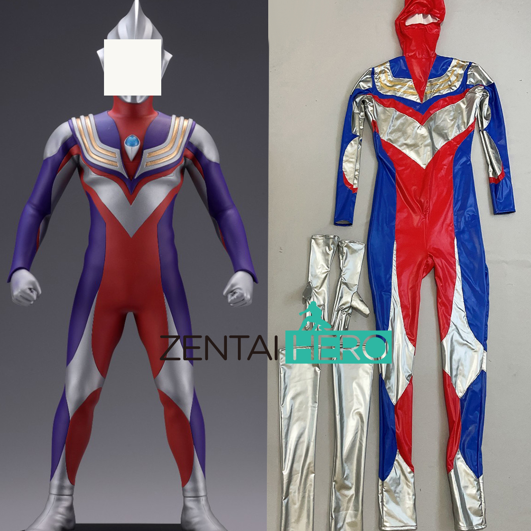 Upgrade Tiga PU Leather Cosplay Costume open Face