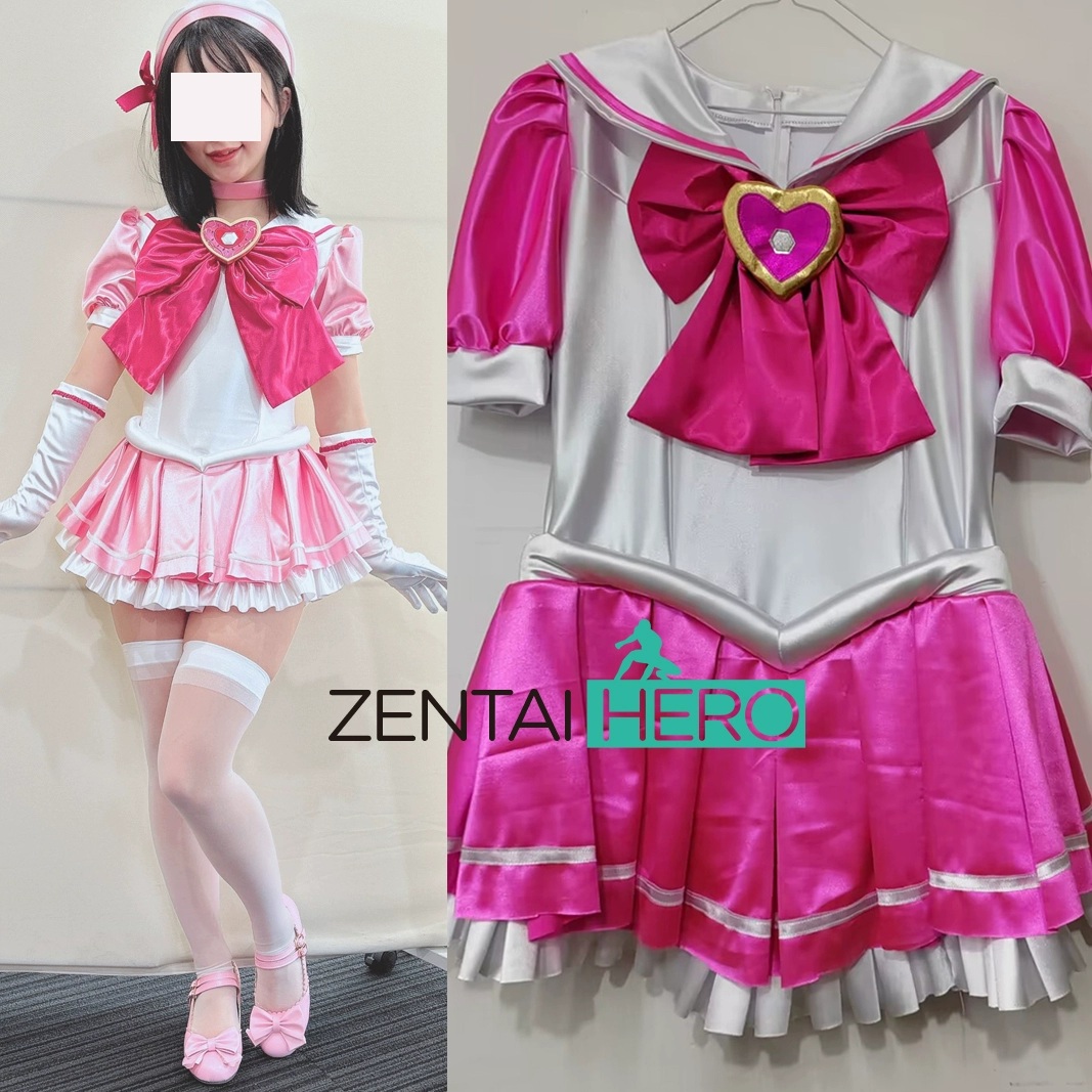 Sexy Heroine Moon Sailor White Pink Satin Spandex Cosplay Suit