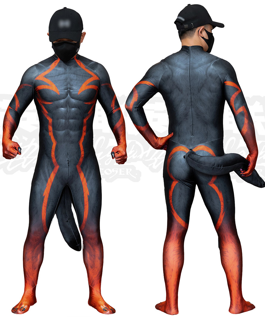 New Printed Dog Orc Black&Orange Man Cosplay Costume with Tail