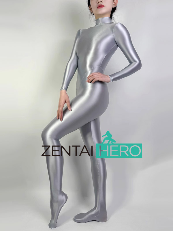 Sexy Grey Shiny Satin Glossy Stretchy Tights Cosplay Costume