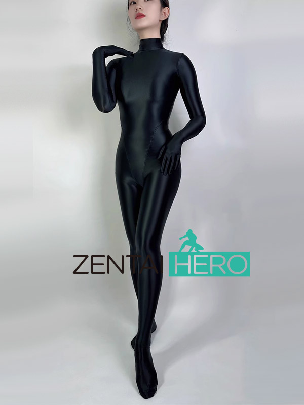 Sexy Black Shiny Satin Spandex Smooth Tights Cosplay Costume