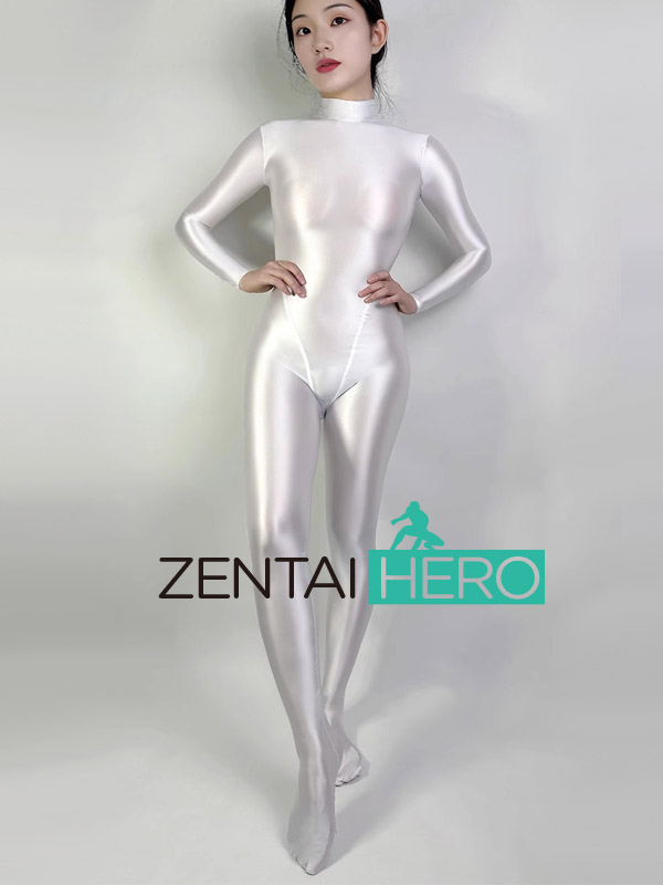 Sexy White Shiny Satin Glossy Stretchy Tights Cosplay Costume