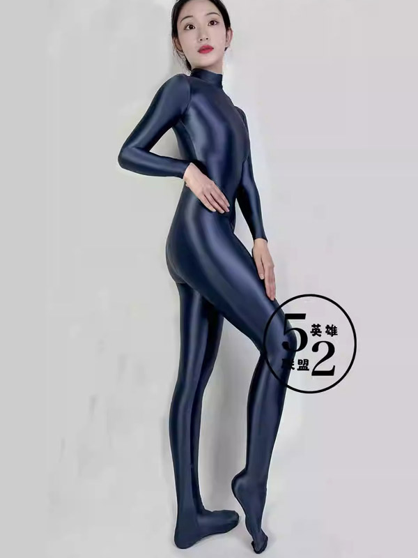 Sexy Dark Grey Shiny Satin Spandex Smooth Tights Cosplay Suit