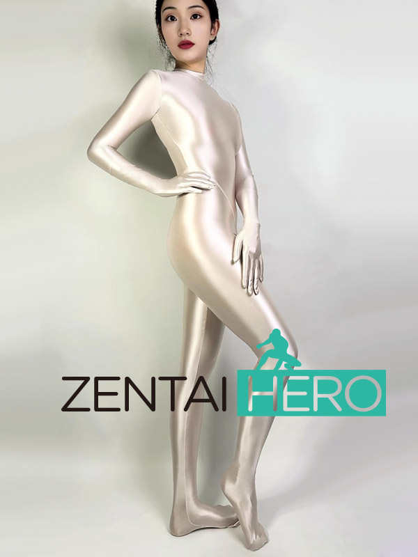 Sexy Light Flesh Shiny Satin Glossy Stretchy Tights Cosplay Suit
