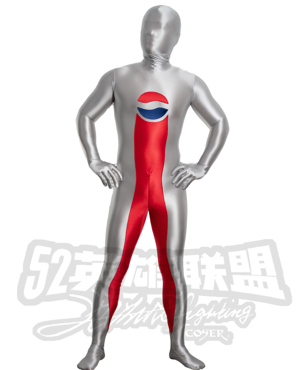 Sexy Grey/Red Shiny Satin Spandex Smooth Tights Cosplay Suit