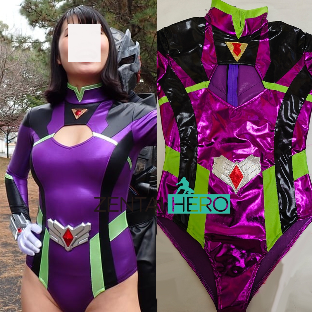 Sexy Heroine Purple Shiny Metallic Female Cosplay Costume