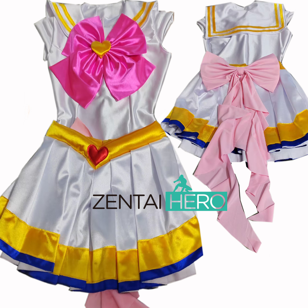 Sexy Heroine White/Gold Satin Sailor Moon Spandex Cosplay Suit