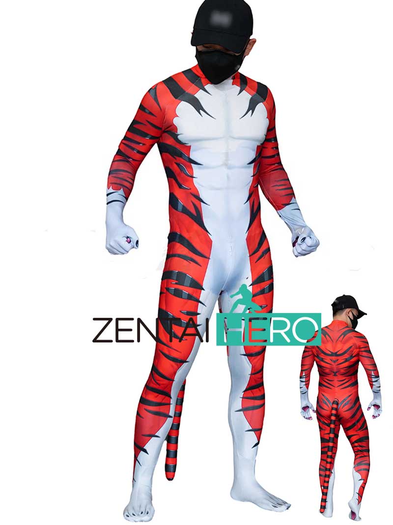 New Printed Tiger Orc White&Orange Man Cosplay Costume with Tail