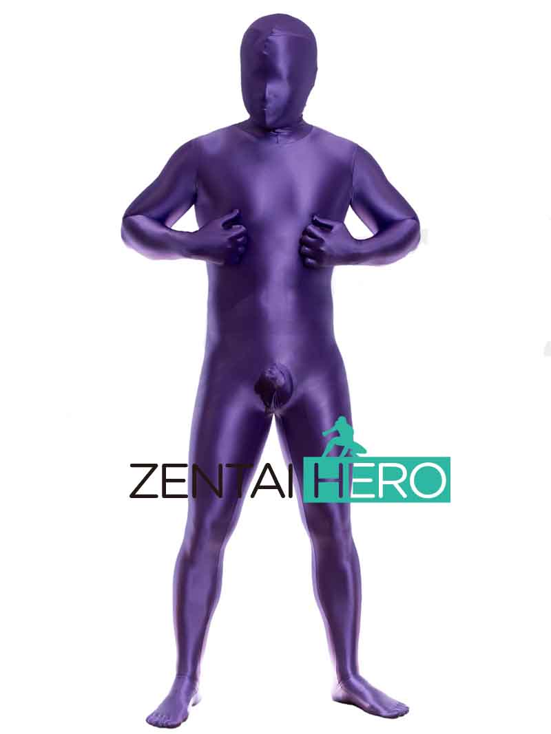 Sexy Shiny Satin Spandex Zentai Suit Dark Purple Bodysuit