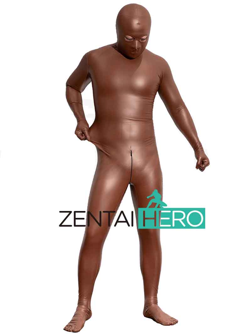 Sexy Fullbody Cover Brown PU Leather Zentai Cosplay Costume