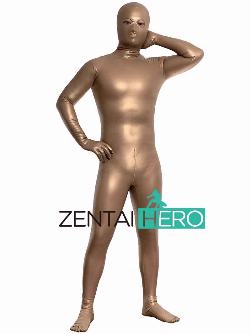 Sexy Dark Gold PU Leather Zentai Cosplay Costume Open Eyes