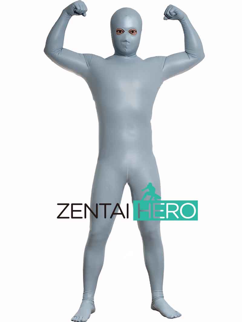 Sexy Light Blue PU Leather Zentai Cosplay Costume Open Eyes