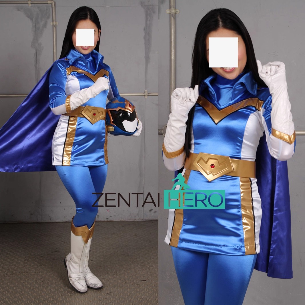 Superheroine Sexy Lady Blue Lycra Spandexer Suit with Cape