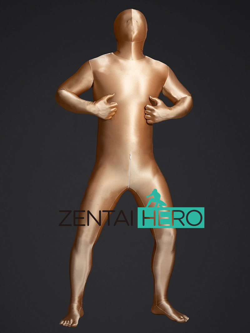 Sexy Shiny Satin Spandex Zentai Suit Dark Flesh Bodysuit