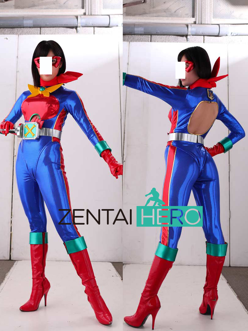 Sexy Heroine Blue PU Leather Superhero Cosplay Bodysuit