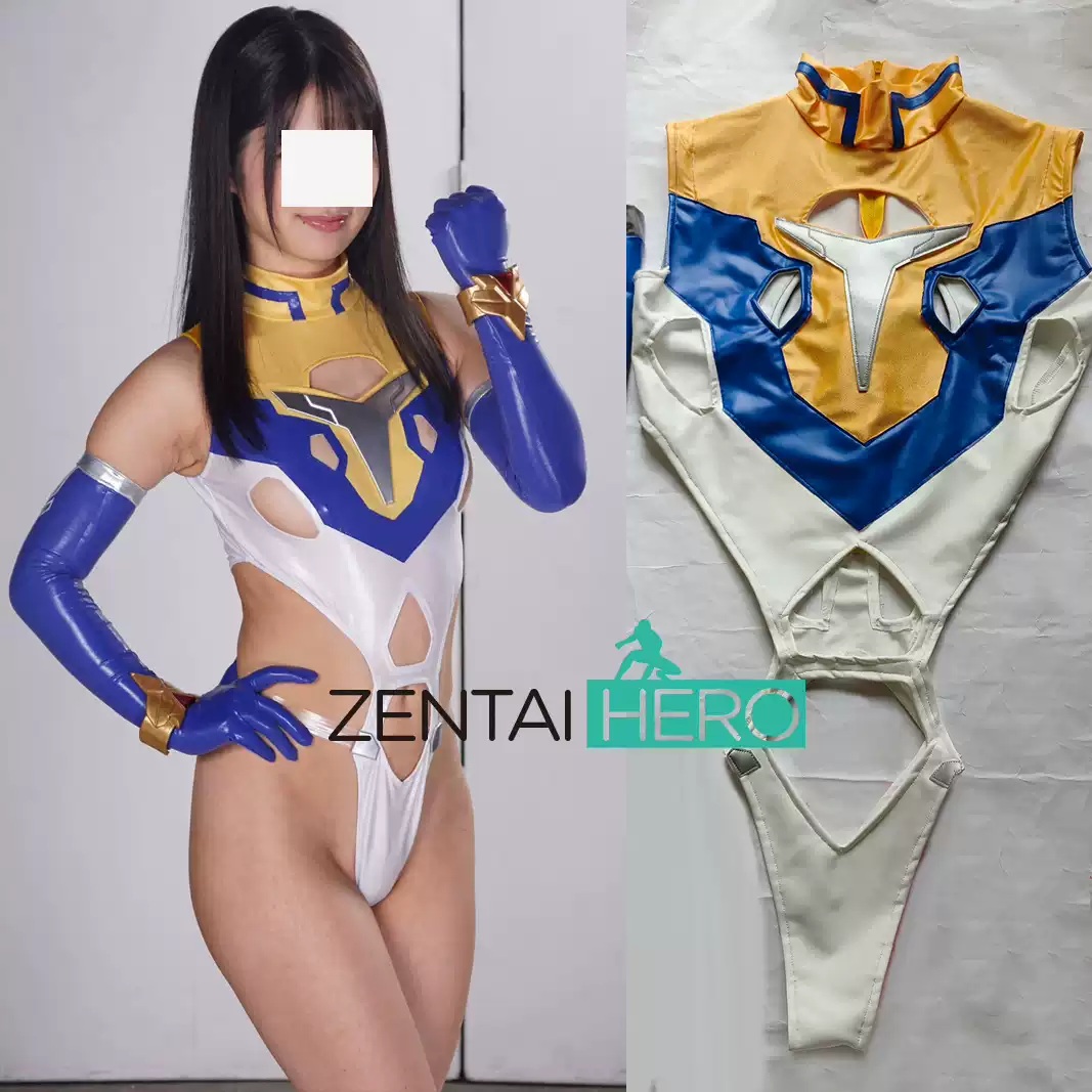 Girl Sexy Heroine Blue White PU Leotard Cosplay Costume
