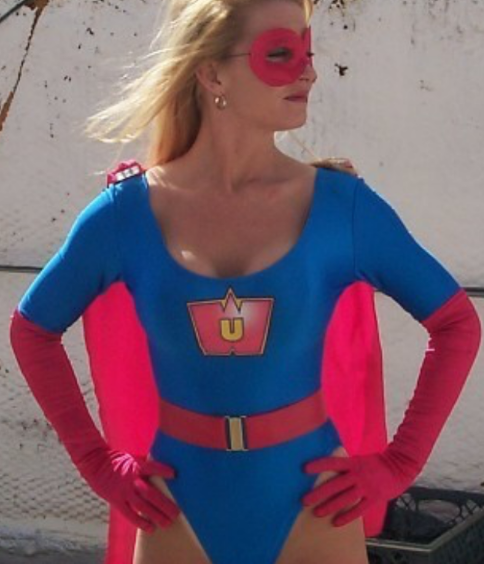 Sexy Blue Spandex Supergirl Bodysuit with Cape