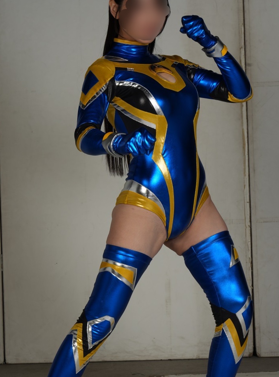 Super Sexy Heroine Blue Shiny Metallic Zentai Leotard Suit