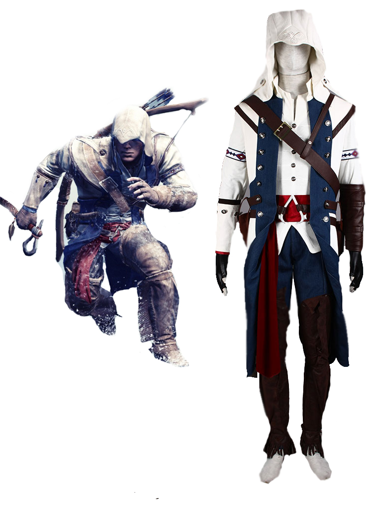 Assassin's Creed III Connor White Assassin Uniform Cosplay Costu