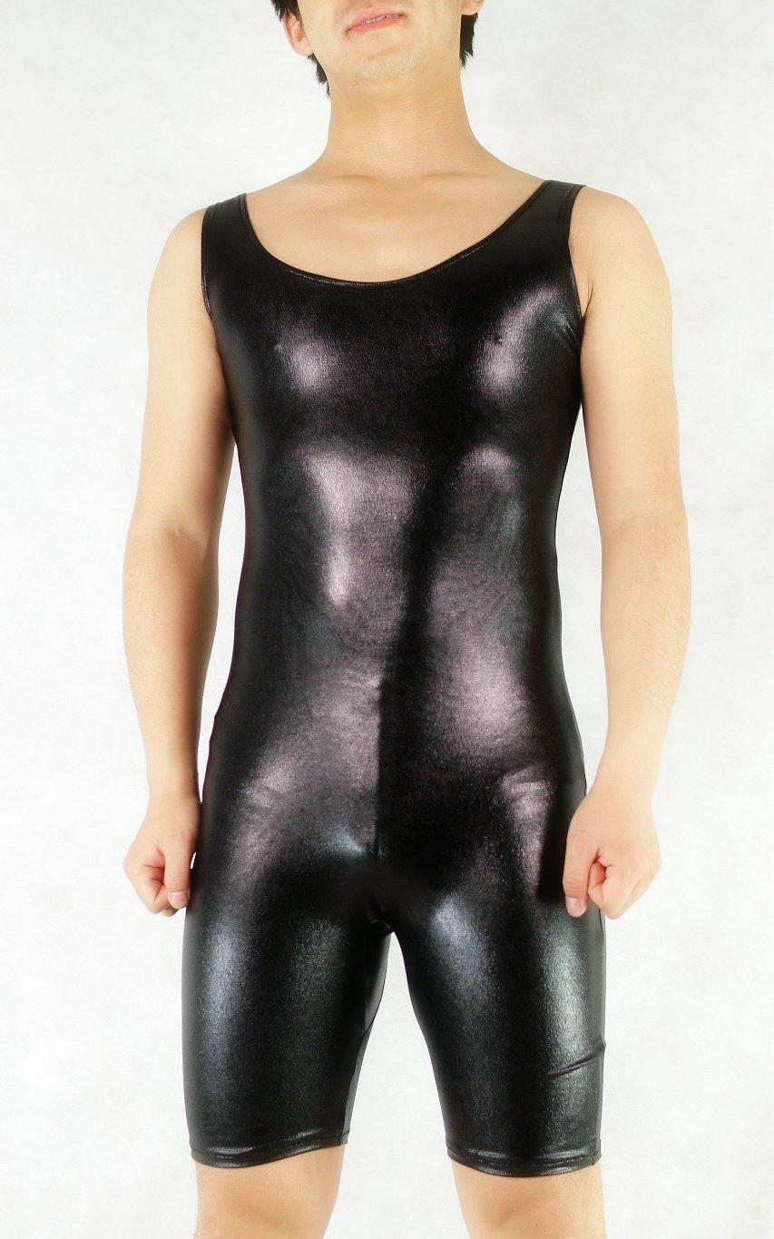 Black Shiny Spandex Unicolor Leotard