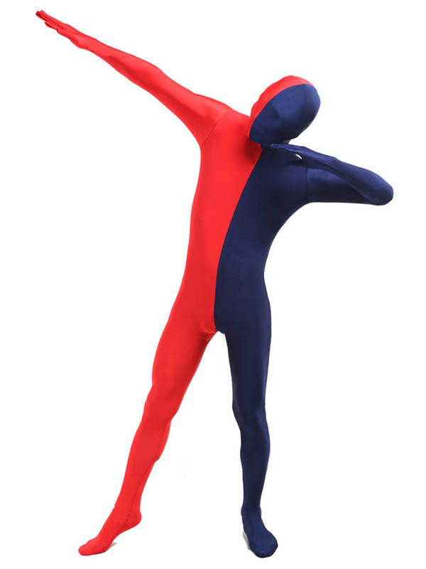 Red And Navy Blue Split Zentai Bodysuit