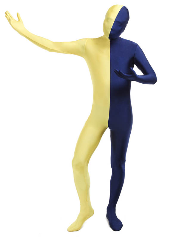Yellow And Navy Blue Zentai Lycra Bodysuit