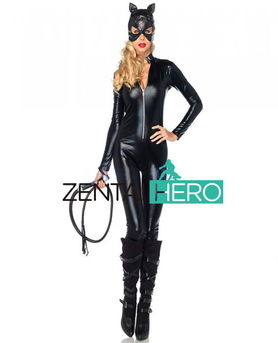 Wetlook Catsuit Front Zipper With Hat