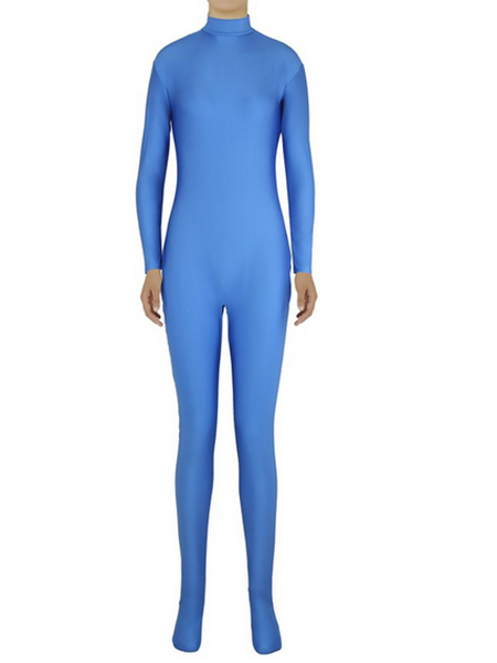Semi-transparent Royal Blue Stretchy Silk Lycra Full Bodysuit
