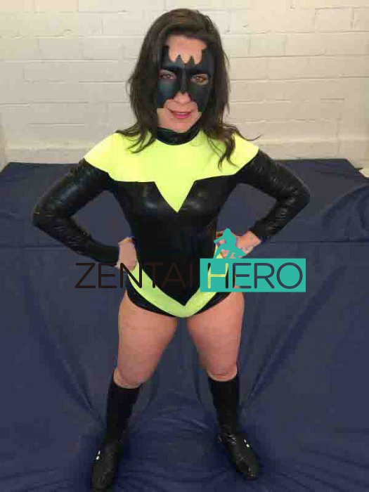 Green Shiny Black Bat Girl Bodysuit For Female