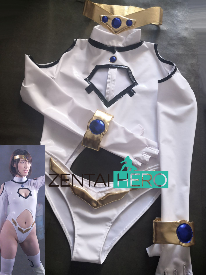 Sexy Girl Heroine White Shiny Leotard Bodysuit with Socks