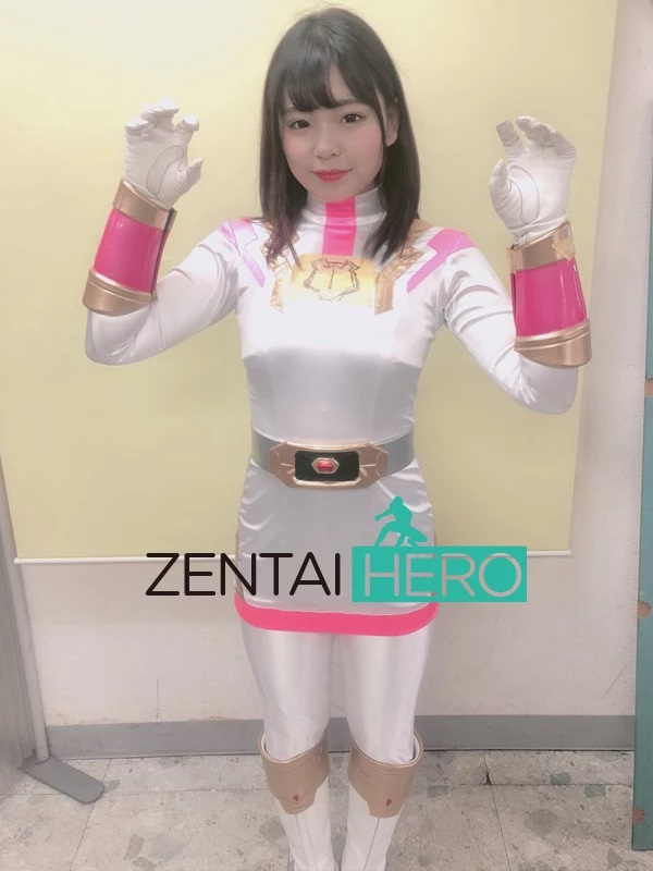 Sexy Lady Superhero Zentai Bodysuit White Pink Costume