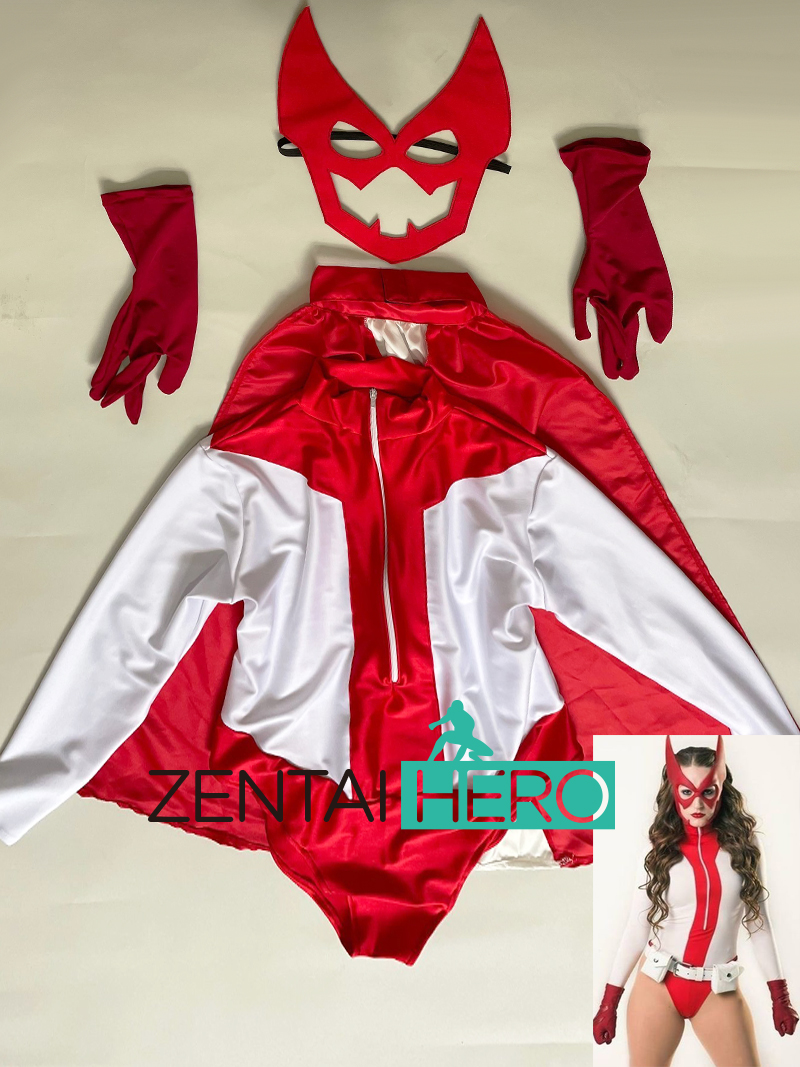 Sexy Super Heroine Girl White/Red Zentai Cosplay Costume