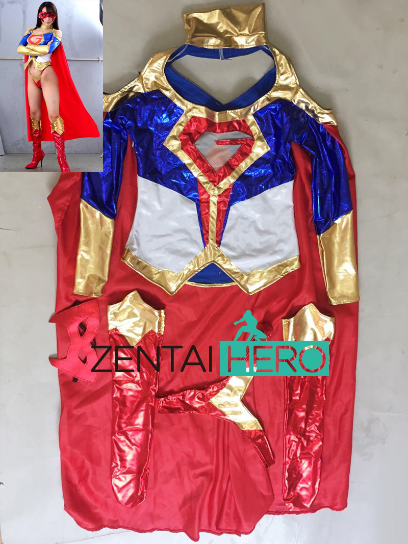 Sexy Shiny Heroine Blue/White/Red Cosplay Bodysuit