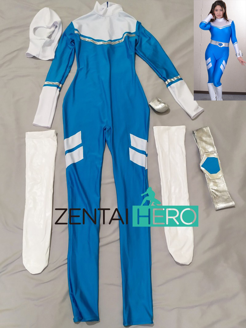 Sexy Spandex Heroine Blue/White Cosplay Costume Bodysuit