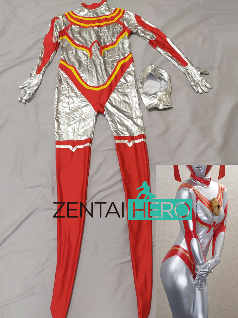 Sexy Heroine Shiny Silver/Red Cosplay Costume