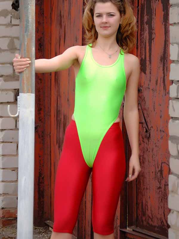Green And Red Wrestling Two Pieces Zentai Yoga Leotard Bodysuit
