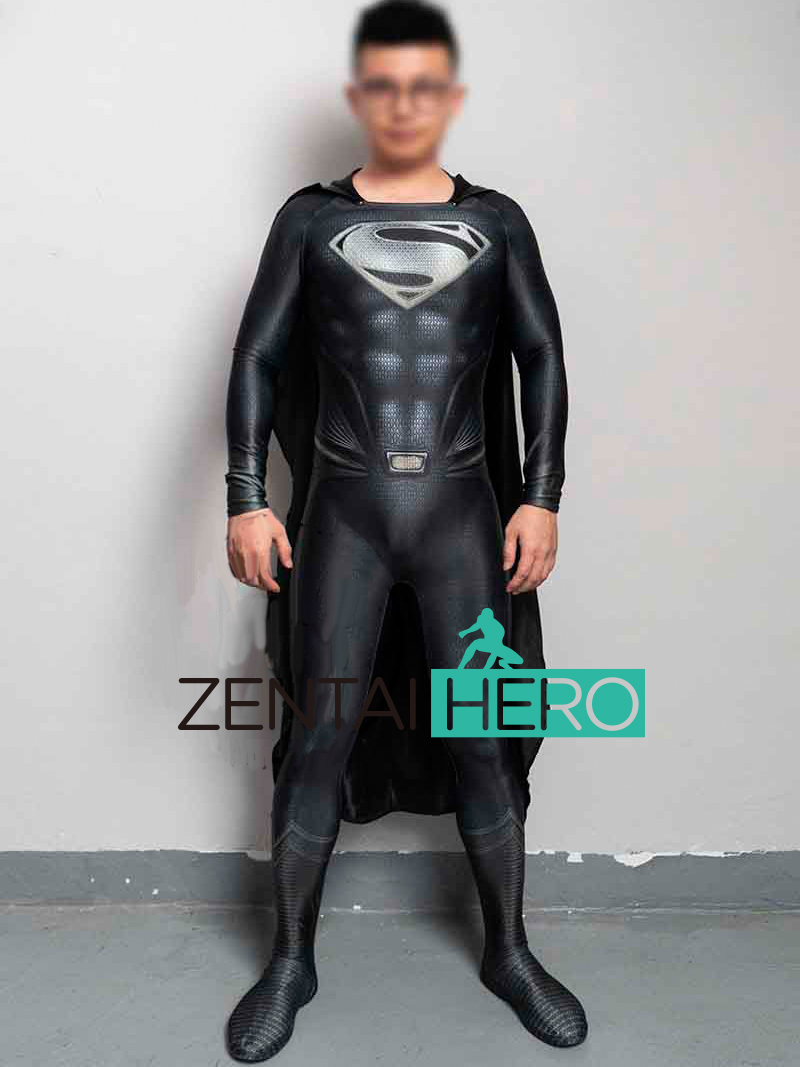 3D Printed Black Superman Cosplay Costume with Cape