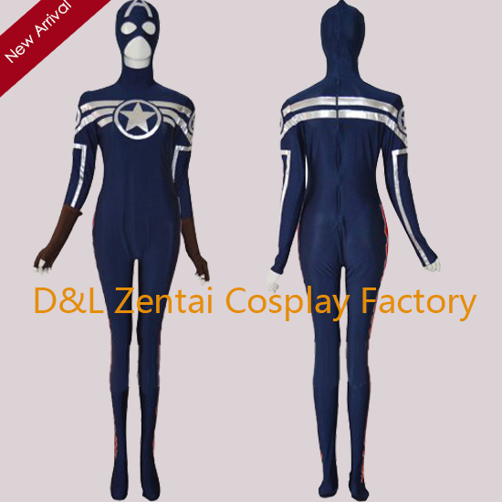 Navy Blue & Silver Captain America Superhero Costume