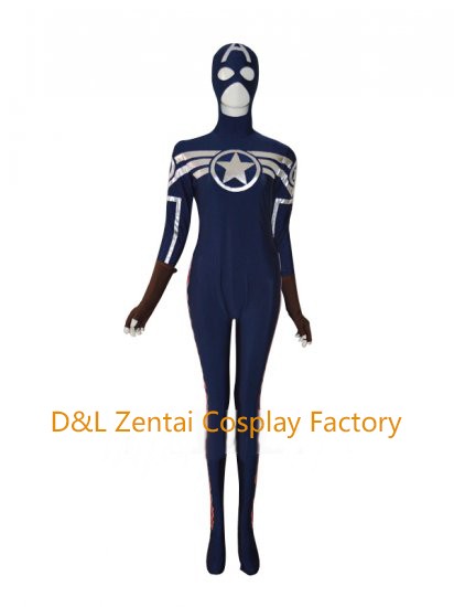 Navy Blue & Silver Captain America Superhero Costume