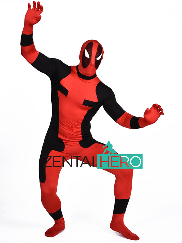 Strong Red And Black Lycra Deadpool Costume For Men