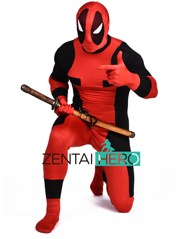 Strong Red And Black Lycra Deadpool Costume For Men