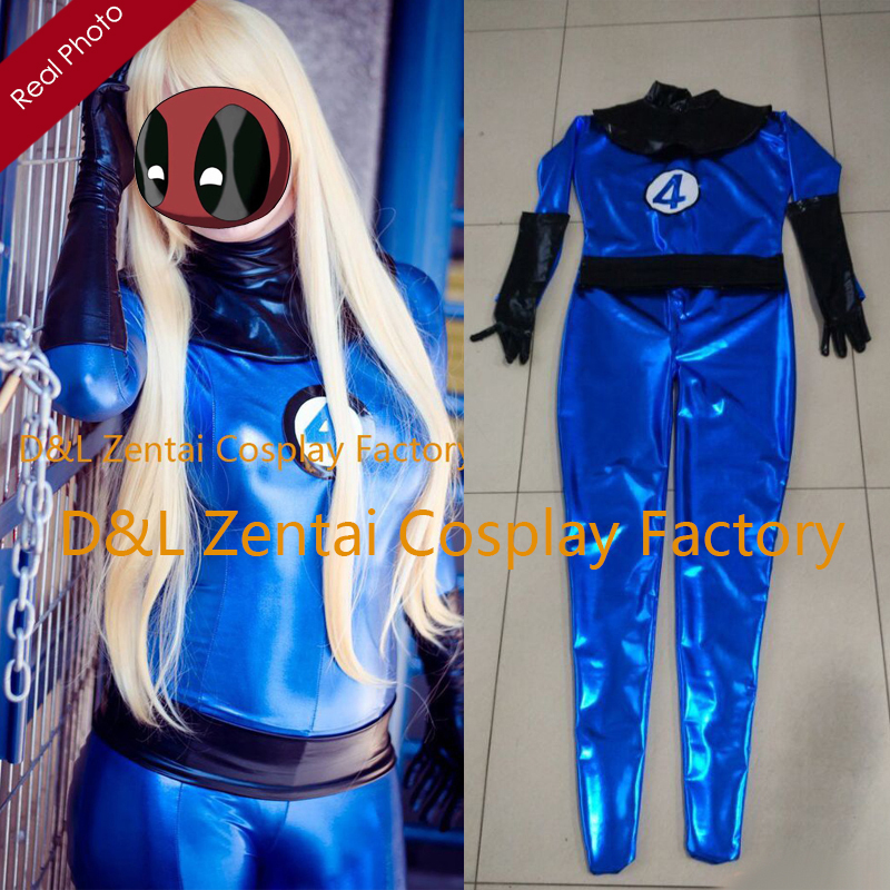 Blue Fantastic Four Shiny Metallic Superhero Zentai Catsuit