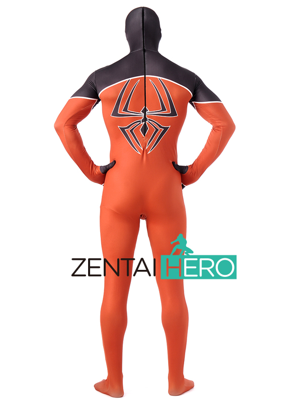 Printing Orange And Black Spiderman Morph Suit