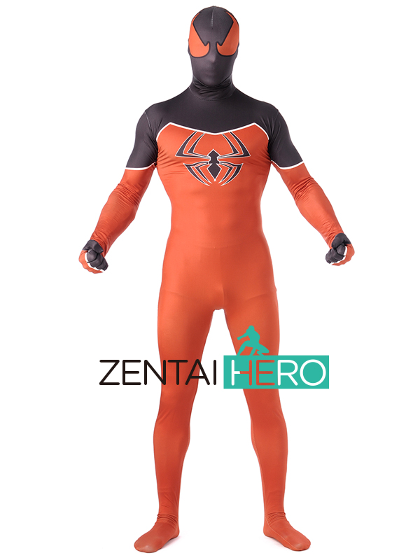 Printing Orange And Black Spiderman Morph Suit